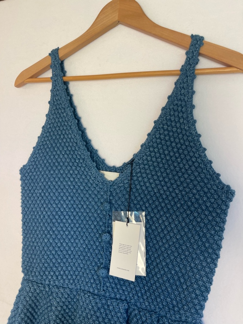 7 For All Mankind Blue Crochet Knit Peplum Top Tank Boho V Neck Coastal Chic M - Picture 14 of 15